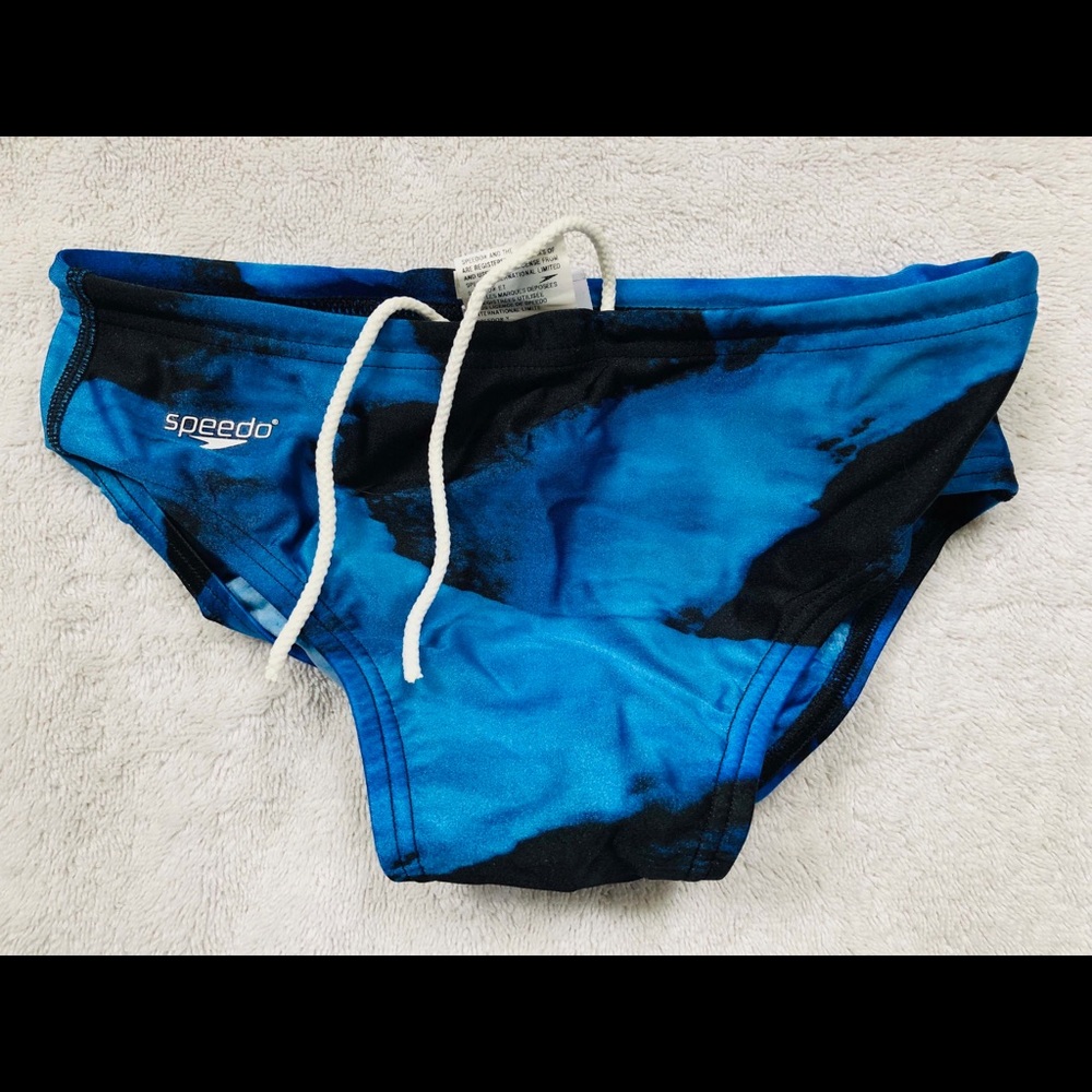 Speedo Blue Black Lycra Brief Swimsuit Men 30 NWT